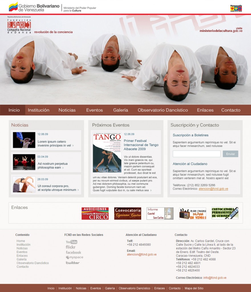 Diseño de sitio web para la Fundación Compañía Nacional de Danza, que realicé con mucho cariño en el año 2009