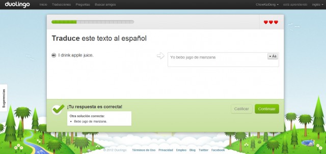 Duolingo - Aprende inglés online gratis. Vista de Lecciones